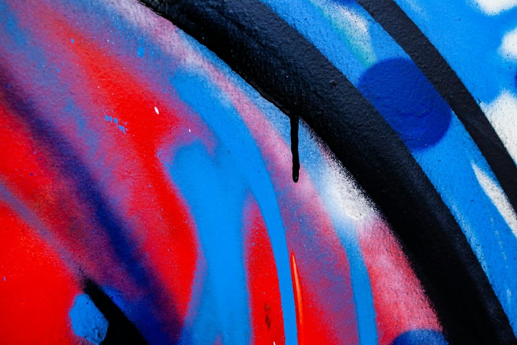 blue, red, and black paint